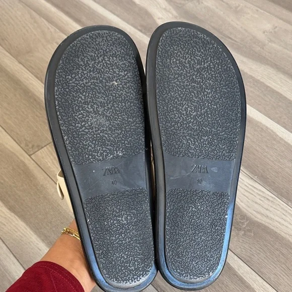 Zara Cream Slide Sandals with Gold Buckle - Women - Picture 3 of 3